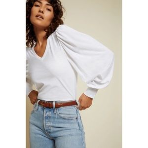 Nation LTD Tabitha Full Sleeve V Neck Top in White Size Large